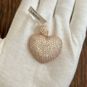 BRAND NEW CZ PAVE STERLING SILVER LARGE ROSE GOLD HEART PENDANT